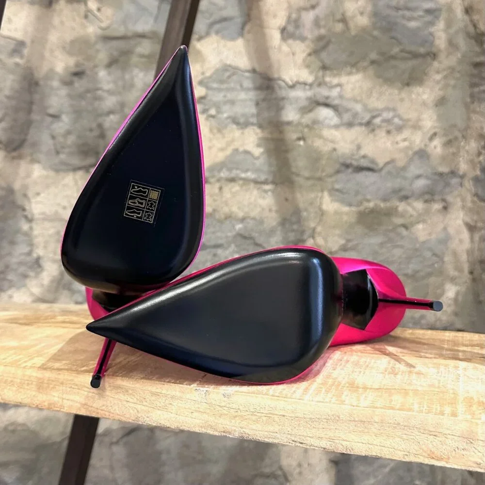 Saint Laurent Hot Pink Satin Marylin 110 Pumps - Picture 6 of 11